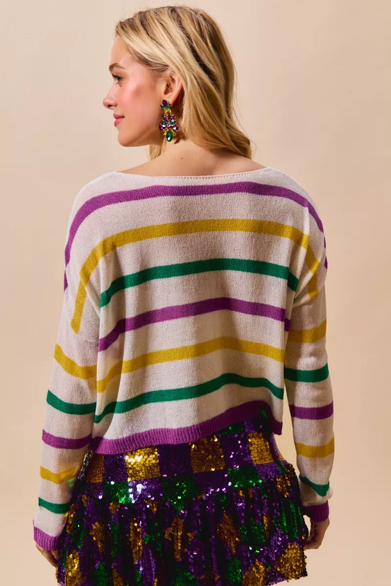 SO ME Mardi Gras Color Stripe Lightweight Sweater Top - Image 15