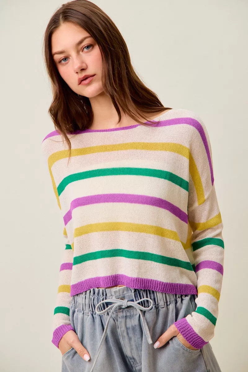 SO ME Mardi Gras Color Stripe Lightweight Sweater Top - Image 16