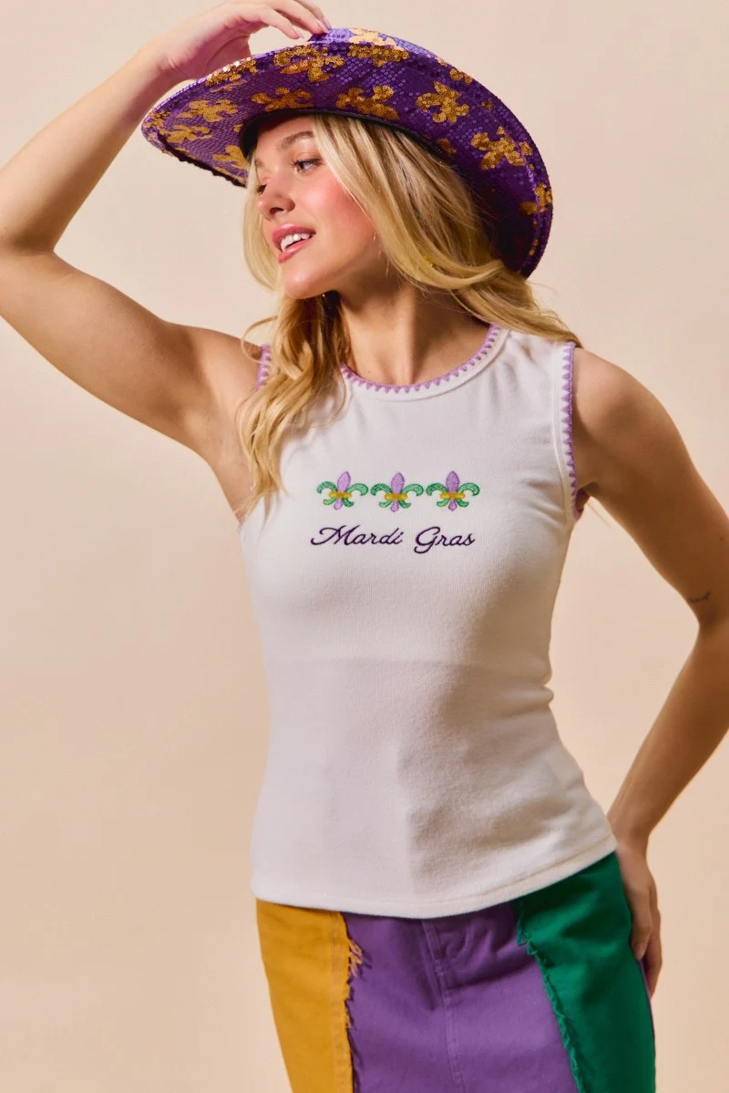 SO ME Mardi Gras Tank Top With Contrast Blanket Stitch - Image 11