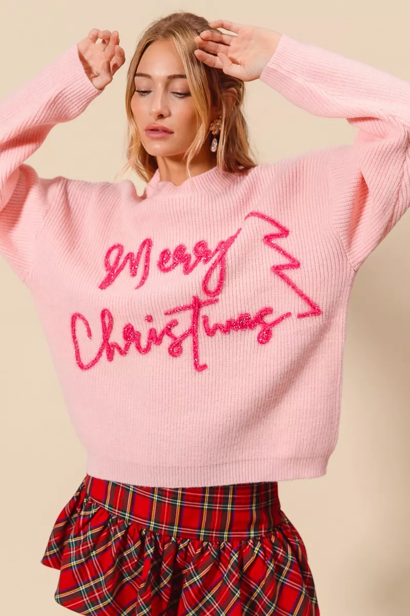 SO ME Merry Christmas Tinsel Lettering Sweater - Image 2