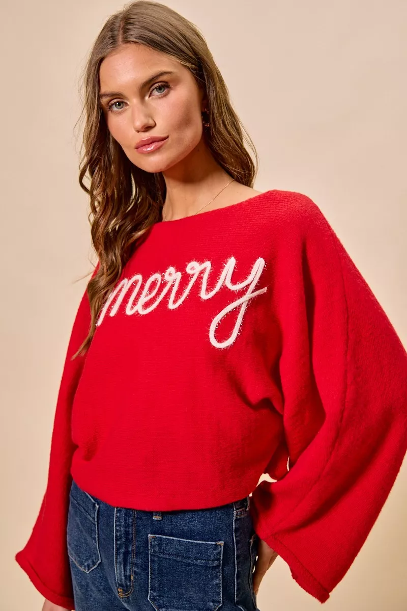 SO ME Merry Tinsel Lettering Christmas Sweater Top - Image 4