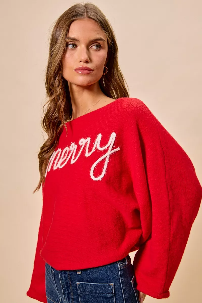 SO ME Merry Tinsel Lettering Christmas Sweater Top - Image 6