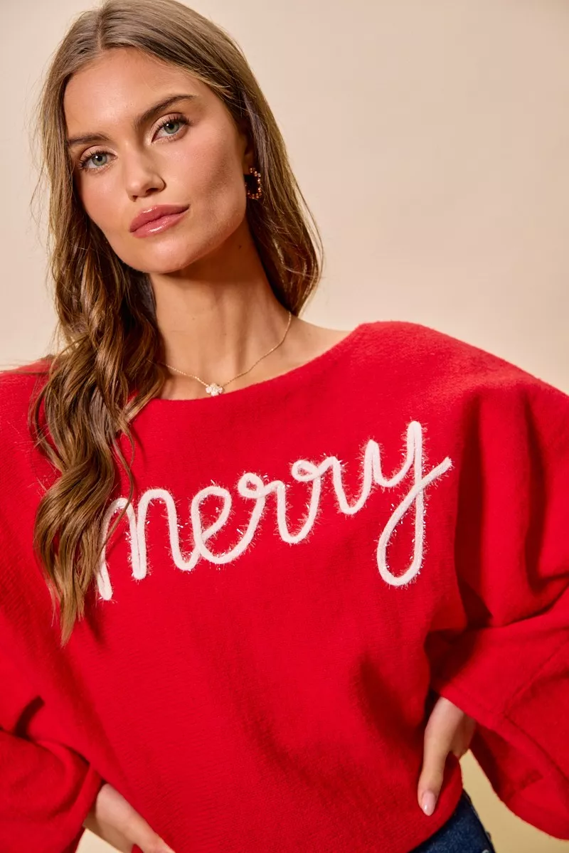 SO ME Merry Tinsel Lettering Christmas Sweater Top - Image 7