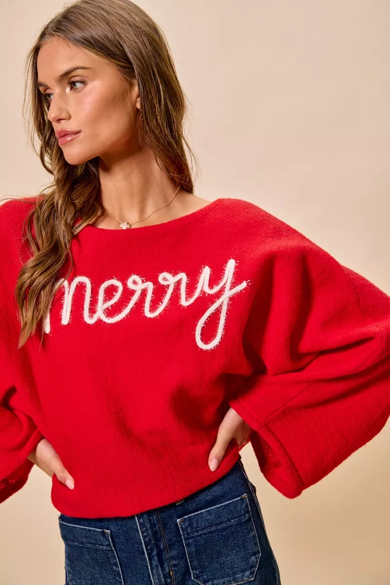 SO ME Merry Tinsel Lettering Christmas Sweater Top - Image 8
