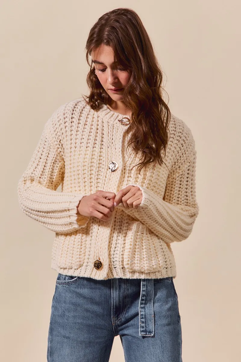 SO ME Metal Button Long Sleeve Chunky Sweater Cardigan - Image 9