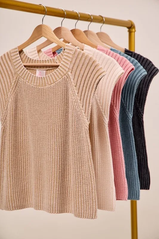 SO ME Mineral Washed Raglan Sleeveless Sweater Top - Image 3