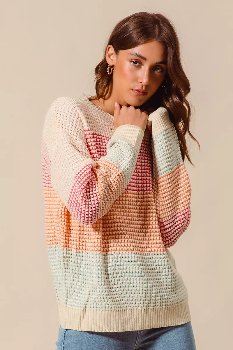 SO ME Multi Color Block Long Sleeve Sweater - Image 10