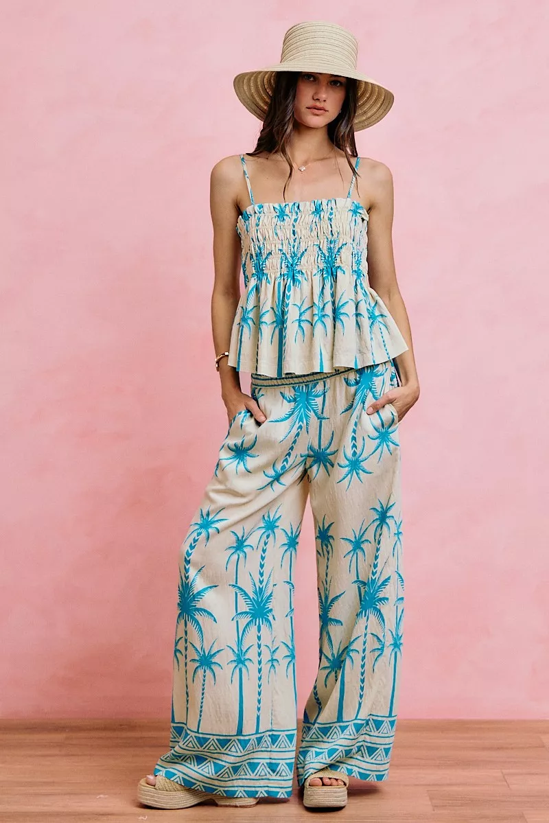 SO ME Palm Tree Smocked Bodice Adjustable Cami Top - Image 8