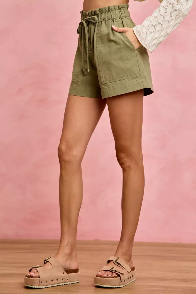 SO ME Paper Bag Patch Pocket Drawstring Twill Shorts - Image 12