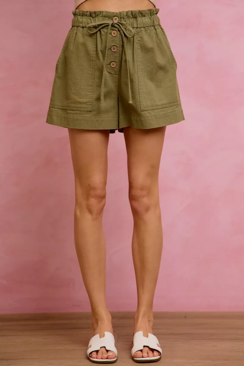 SO ME Paper Bag Patch Pocket Drawstring Twill Shorts - Image 15