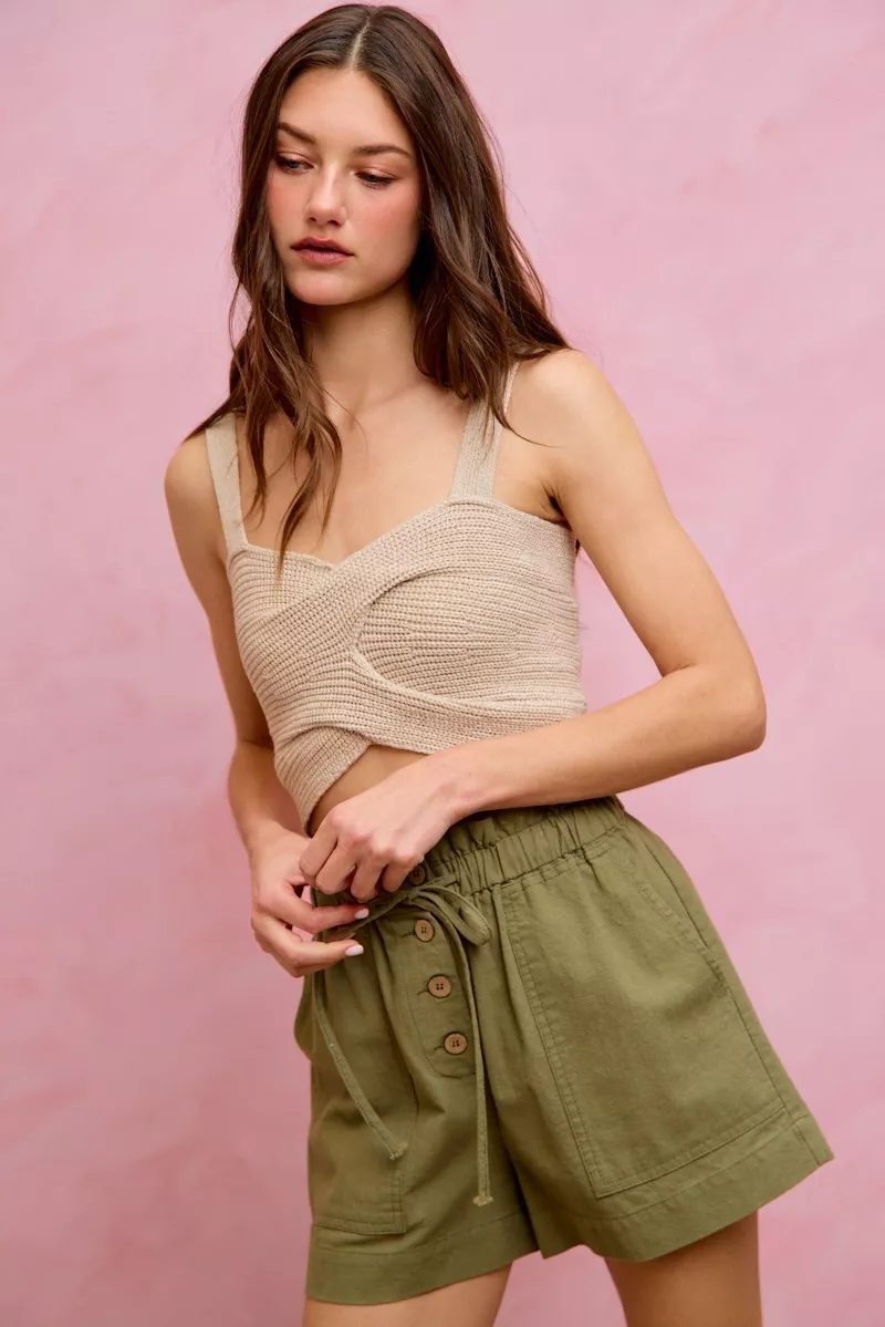 SO ME Paper Bag Patch Pocket Drawstring Twill Shorts - Image 17