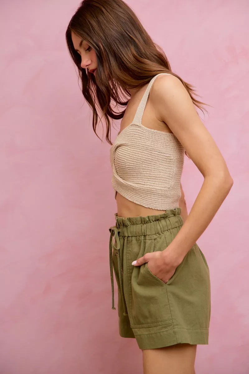 SO ME Paper Bag Patch Pocket Drawstring Twill Shorts - Image 22