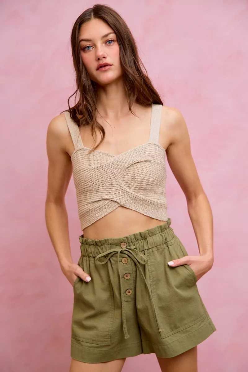 SO ME Paper Bag Patch Pocket Drawstring Twill Shorts - Image 23