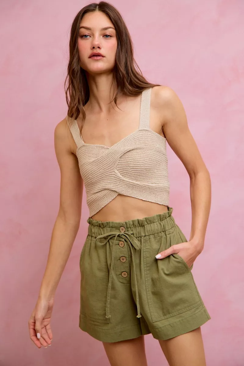 SO ME Paper Bag Patch Pocket Drawstring Twill Shorts - Image 24