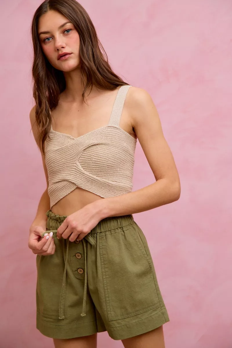 SO ME Paper Bag Patch Pocket Drawstring Twill Shorts - Image 25