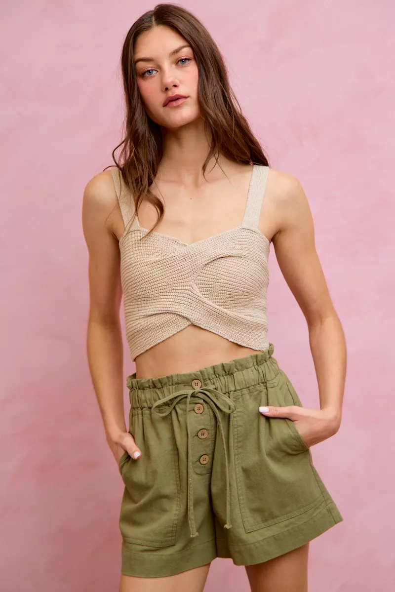 SO ME Paper Bag Patch Pocket Drawstring Twill Shorts - Image 26