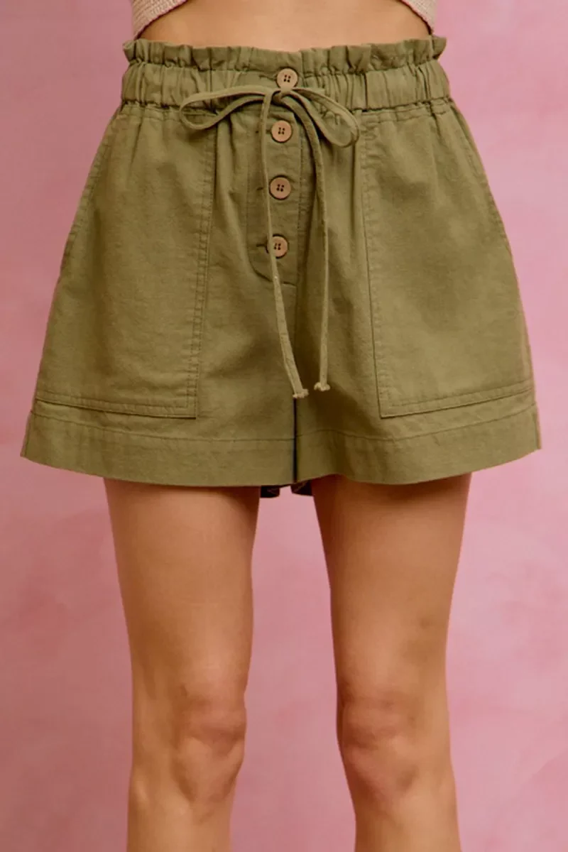 SO ME Paper Bag Patch Pocket Drawstring Twill Shorts - Image 5