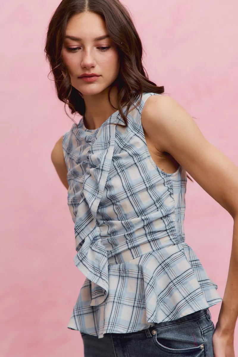 SO ME Plaid Sleeveless Ruffle Peplum Top - Image 5