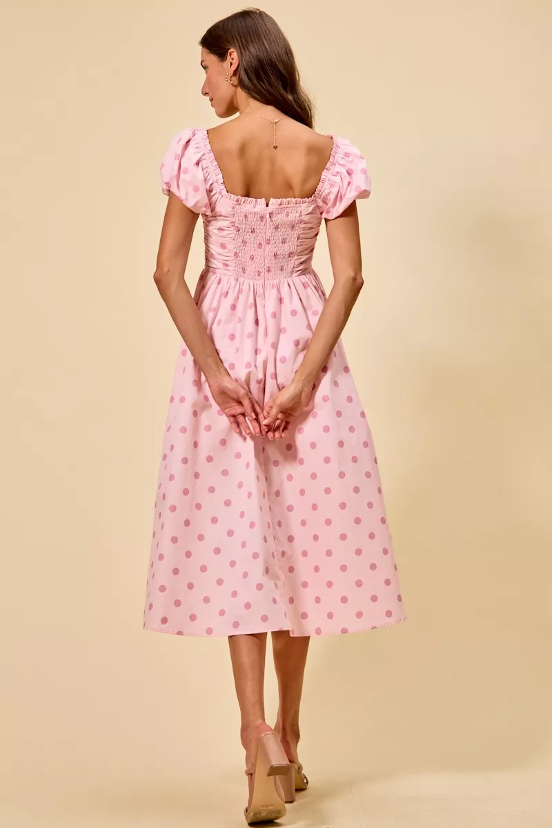 SO ME Polka Cotton Print Short Sleeves Midi Dress - Image 6