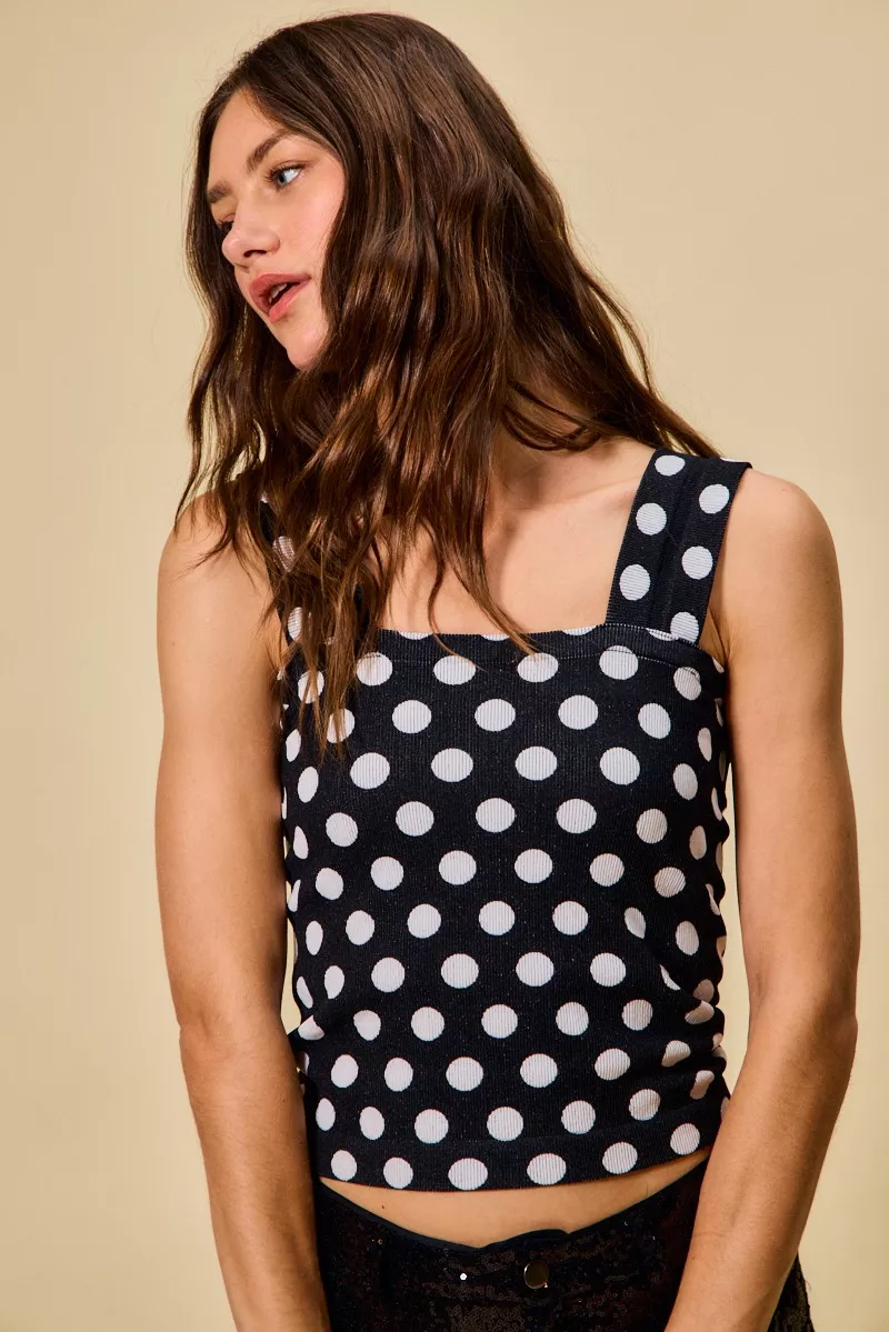 SO ME Polka Dot Knit Crop Seamless Casual Tank - Image 8