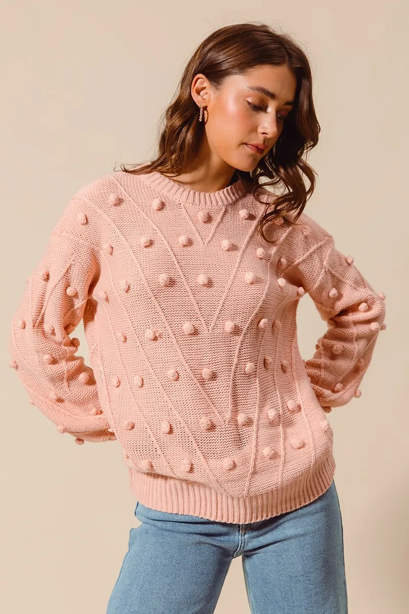 SO ME Pom Pom Textured Knit Sweater Top - Image 6