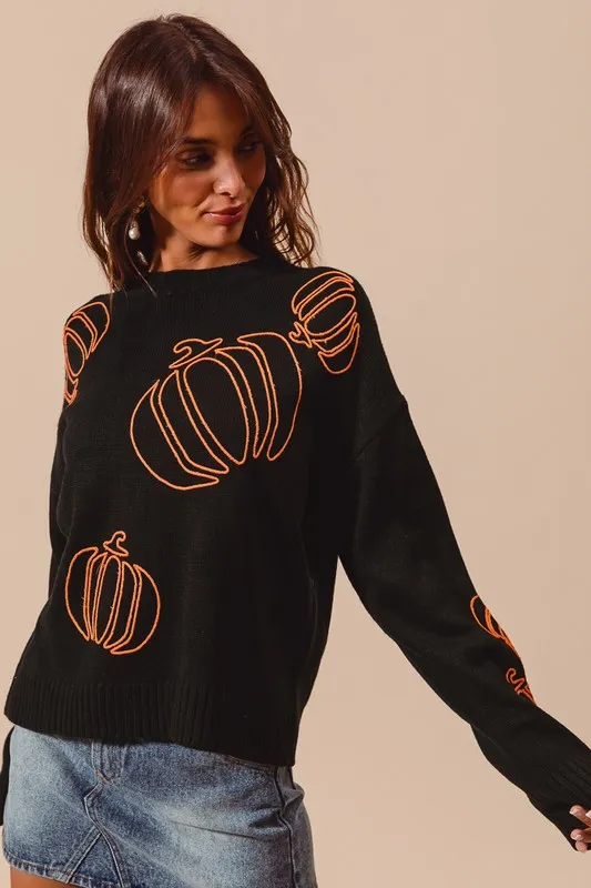 SO ME Pumpkin Embroidered Halloween Thanksgiving Sweater - Image 4