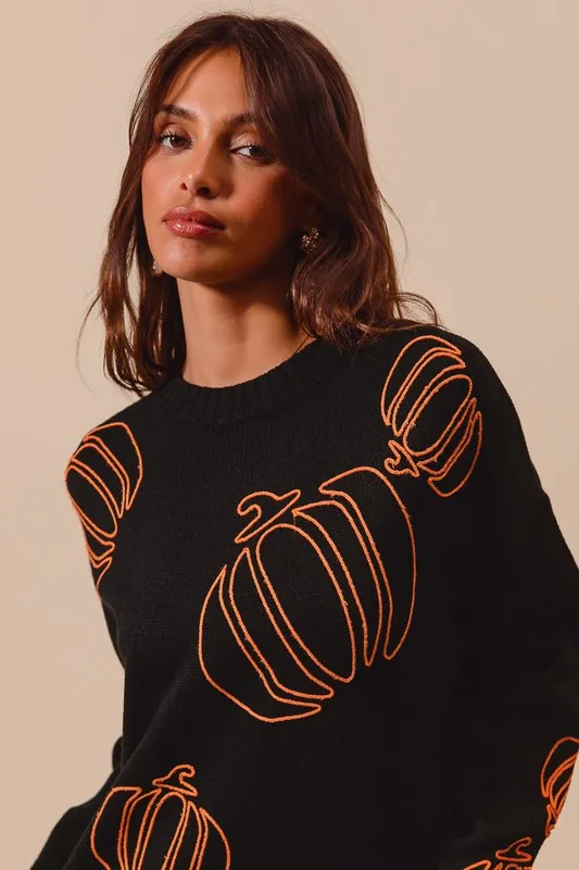 SO ME Pumpkin Embroidered Halloween Thanksgiving Sweater - Image 5