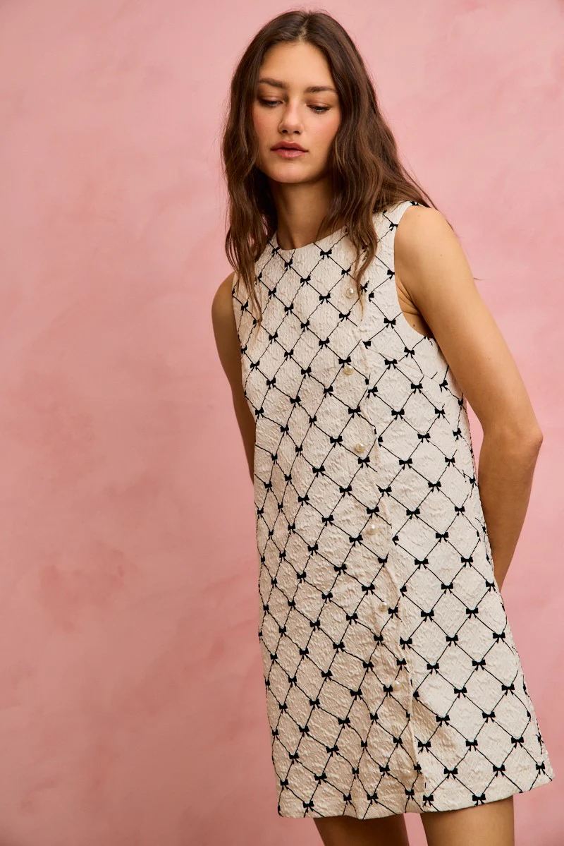 SO ME Ribbon Jacquard Pattern Dress with Scalloped Side - Image 11
