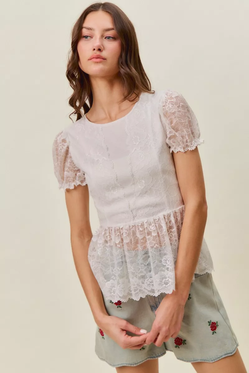 SO ME Rose Embroidery High Rise Scallop Hem Denim Shorts - Image 7