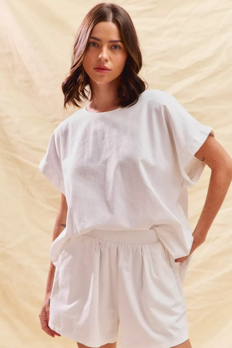 SO ME Round Neck Short Sleeve Top and Shorts Set - Image 3