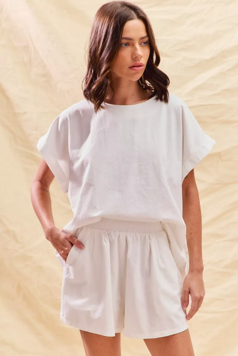 SO ME Round Neck Short Sleeve Top and Shorts Set - Image 4