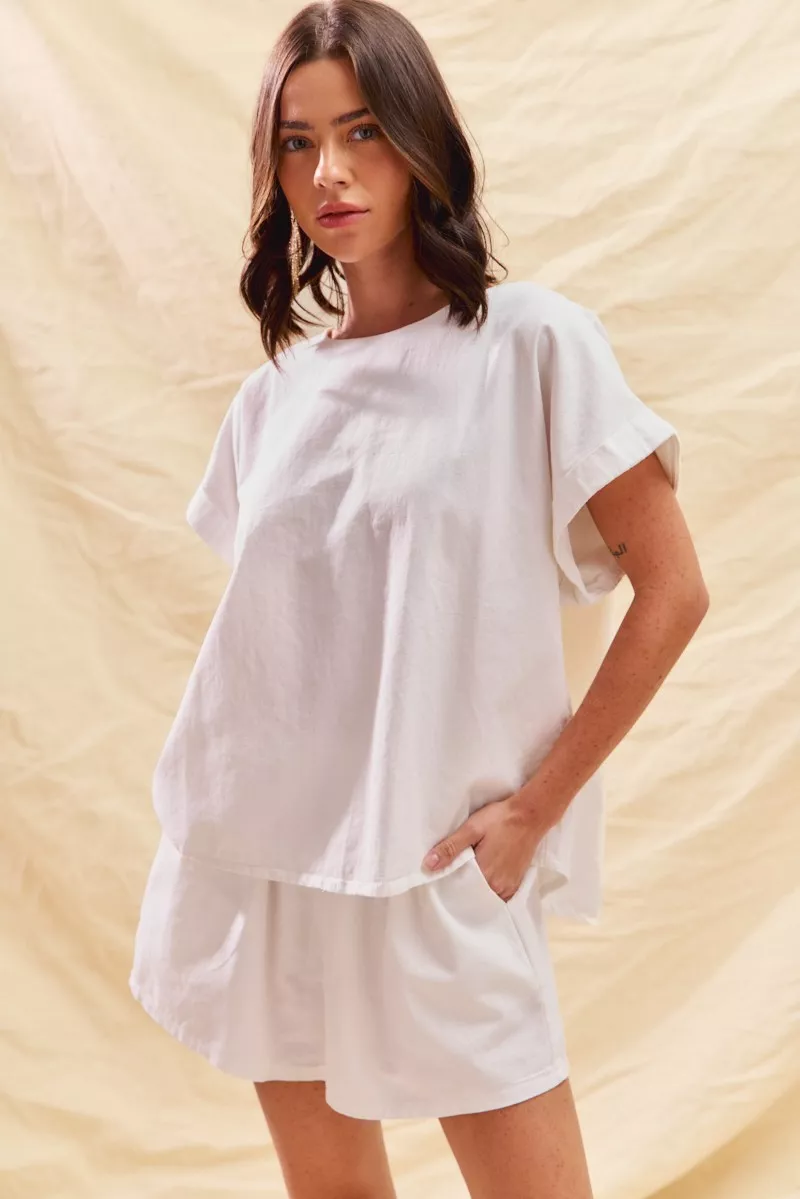 SO ME Round Neck Short Sleeve Top and Shorts Set - Image 8