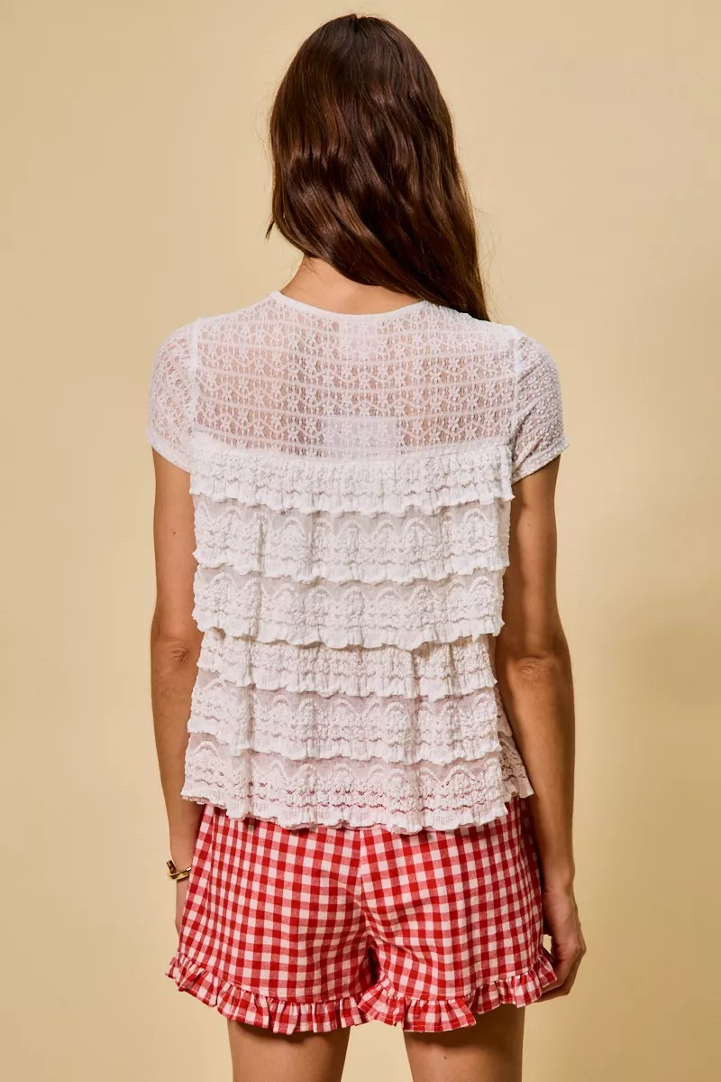 SO ME Ruffle Tiered Stretch Lace Short Sleeves Knit Top - Image 17