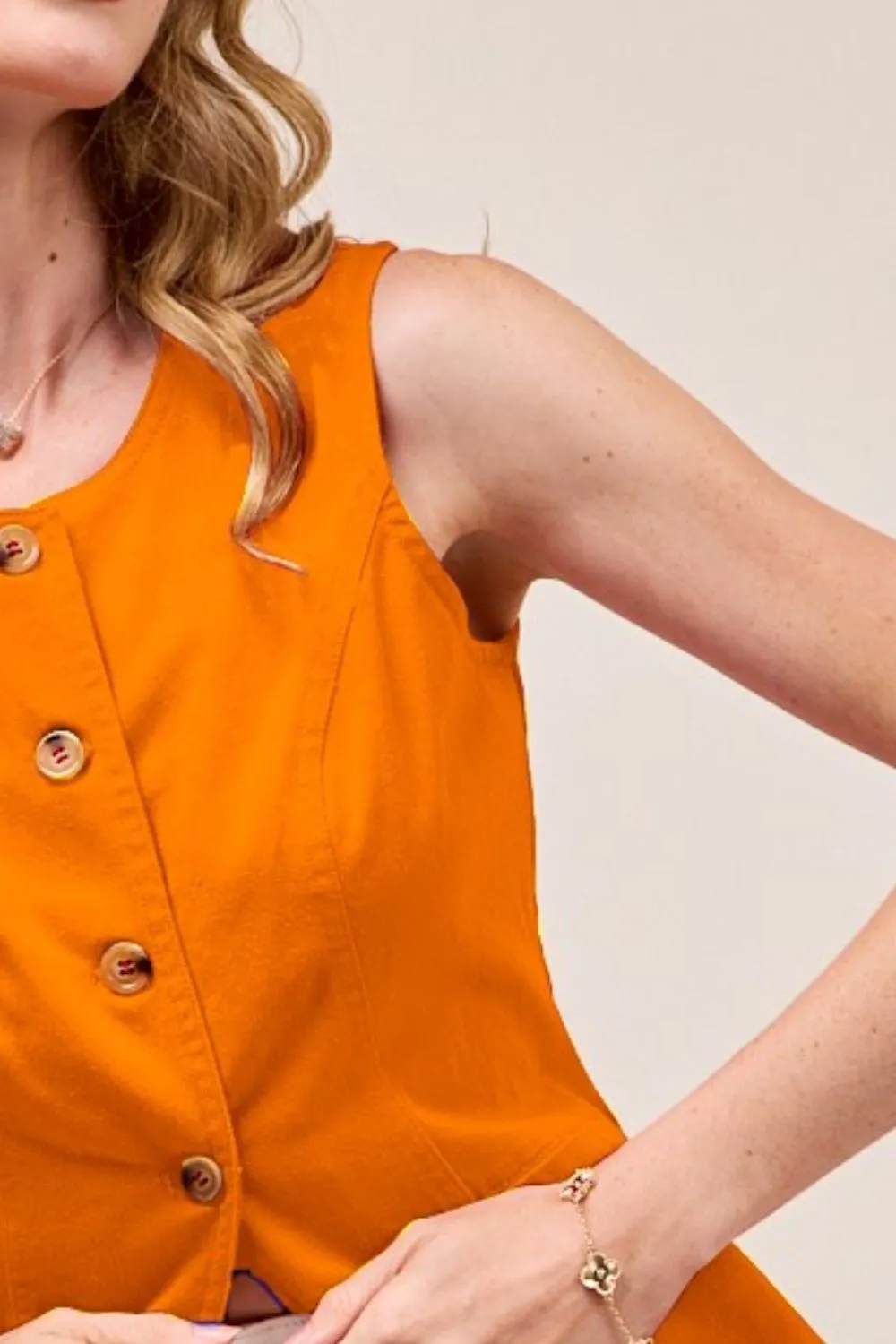 SO ME Slim Fit Button Front Game Day Color Denim Vest Top - Image 3
