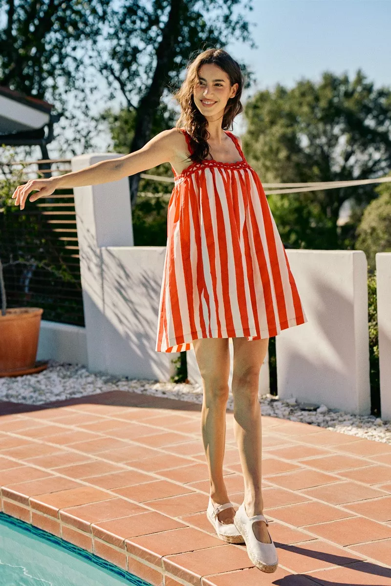 SO ME Stripe Cotton Scallop Side Pocket Lined Mini Dress - Image 11