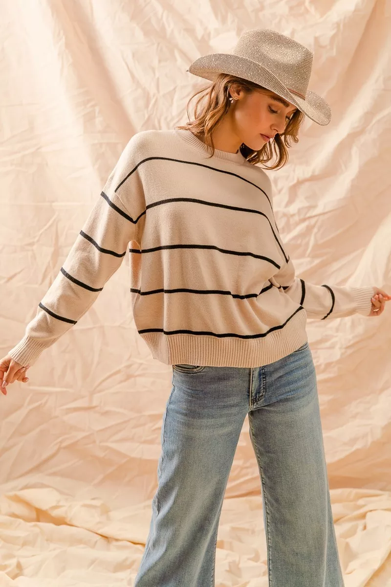 SO ME Stripe Crew Neck Basic Essential Sweater - Image 4