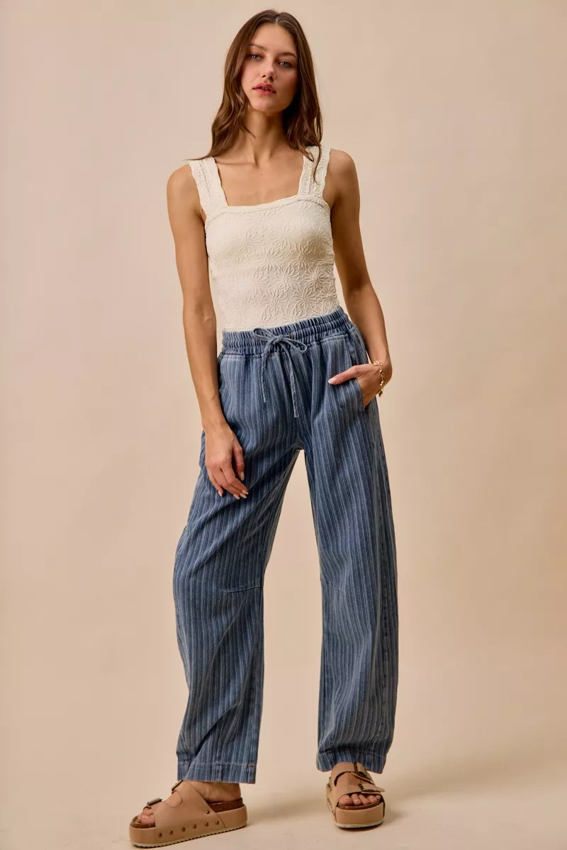 SO ME Stripe Denim Barrel Jeans Drawstring Waistband - Image 12