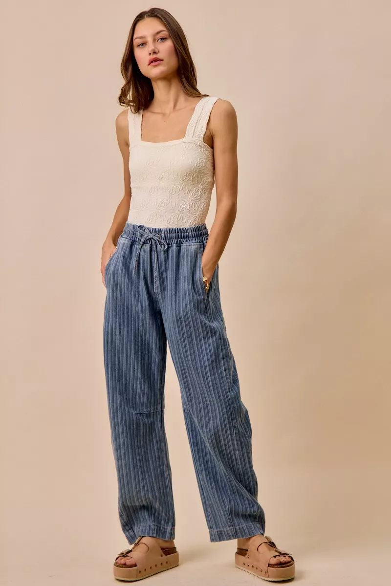 SO ME Stripe Denim Barrel Jeans Drawstring Waistband - Image 13