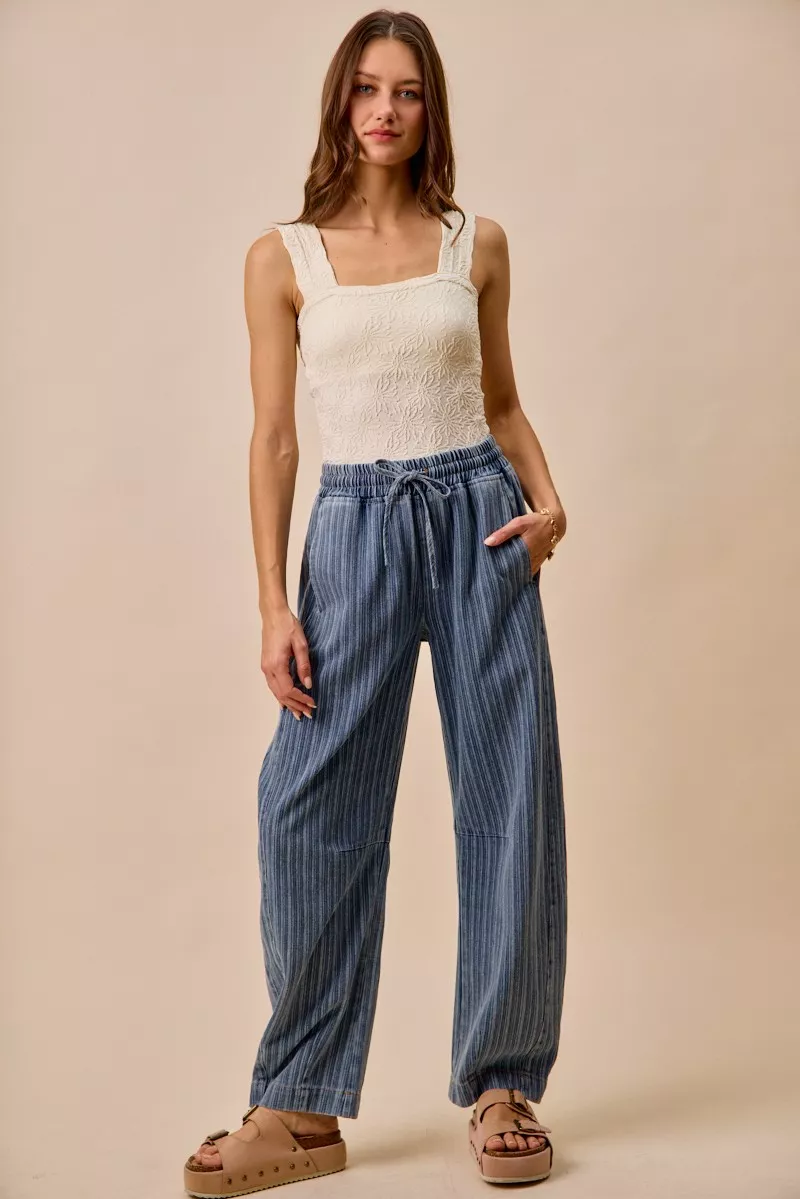 SO ME Stripe Denim Barrel Jeans Drawstring Waistband - Image 14