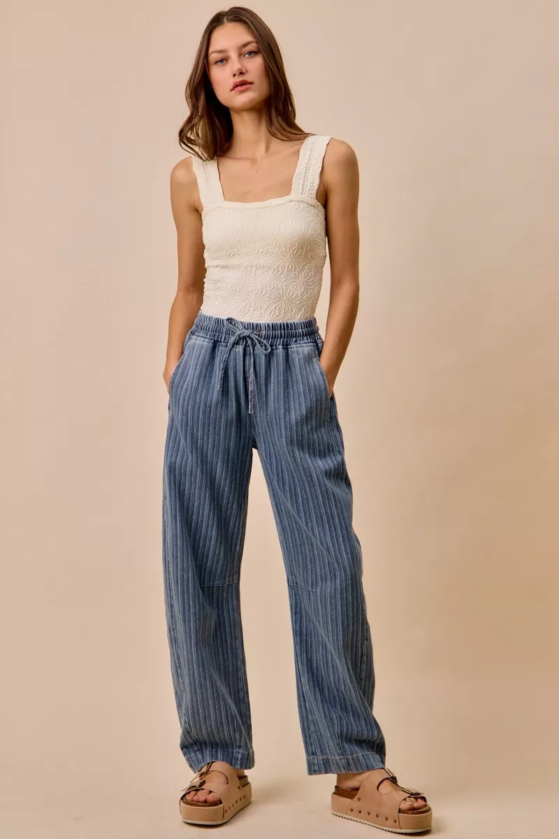SO ME Stripe Denim Barrel Jeans Drawstring Waistband - Image 16
