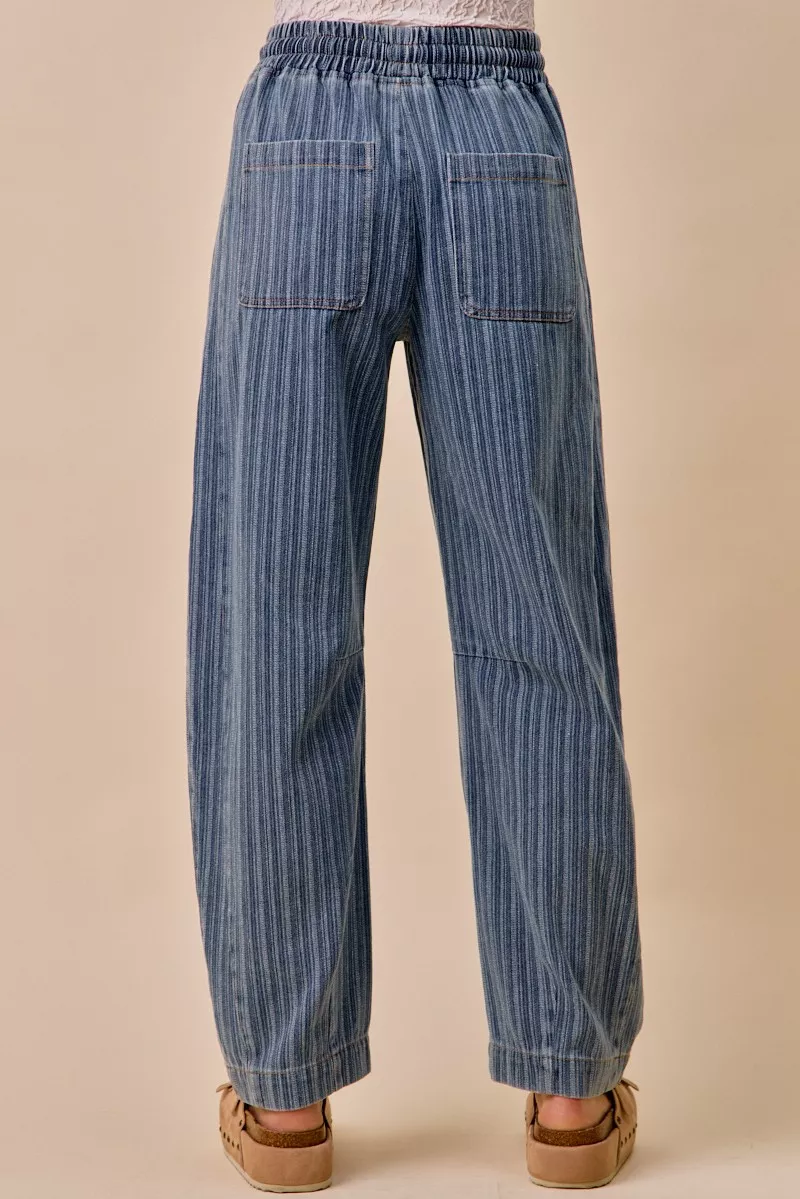 SO ME Stripe Denim Barrel Jeans Drawstring Waistband - Image 17