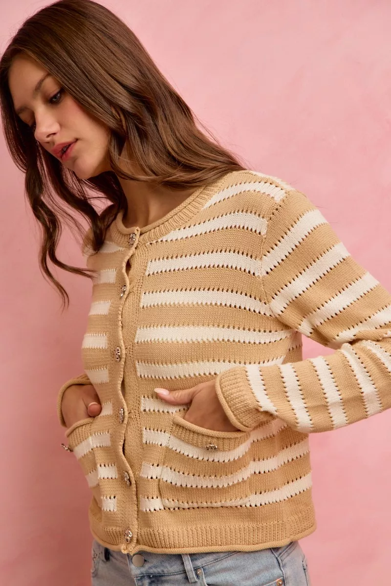 SO ME Stripe Long Sleeves Button Sweater Cardigan - Image 20
