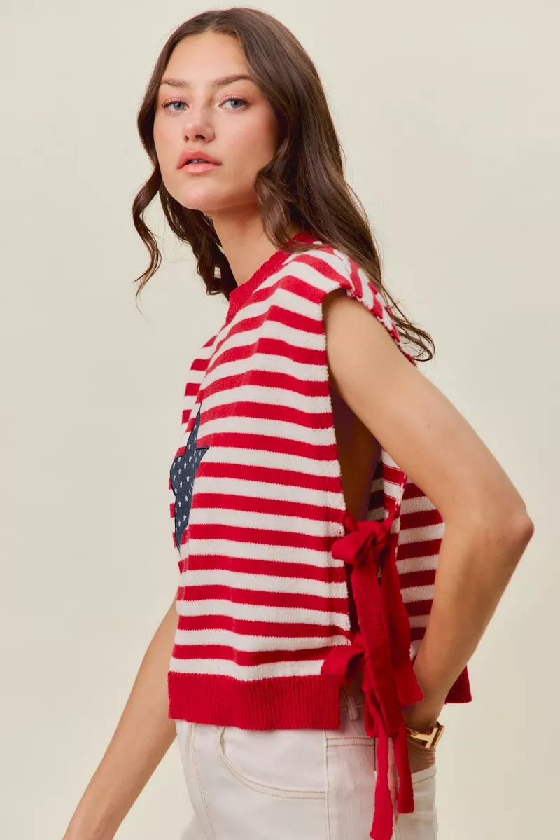SO ME Stripe Star Patch 4th Of July Side Tie Vest Top - Image 14