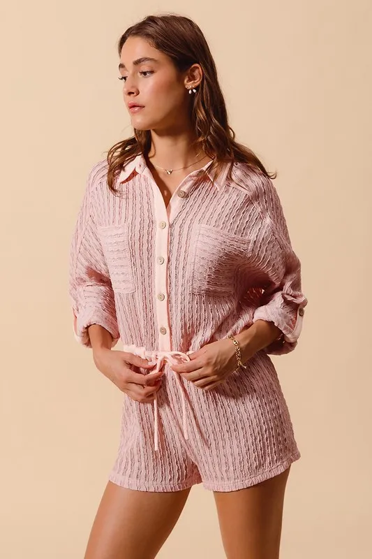 SO ME Textured Knit Button Front Romper - Image 3