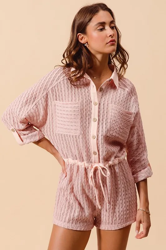 SO ME Textured Knit Button Front Romper - Image 4