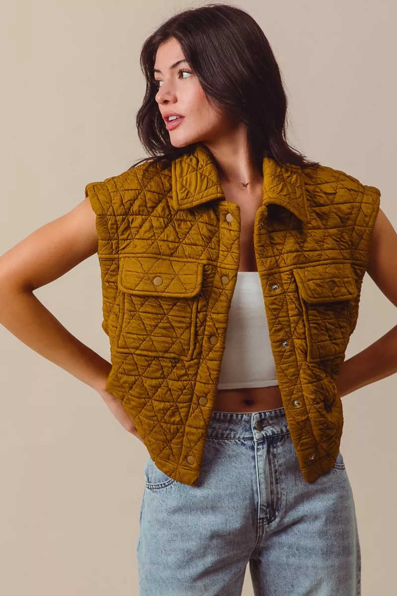 SO ME Triangle Quilting Stitch Button Up Knit Vest - Image 3