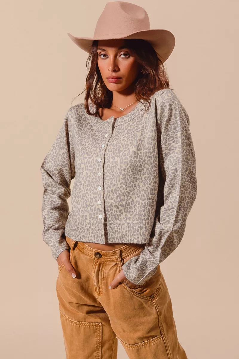 SO ME Two Tone Leopard Vintage Print Button Up Cardigan - Image 9