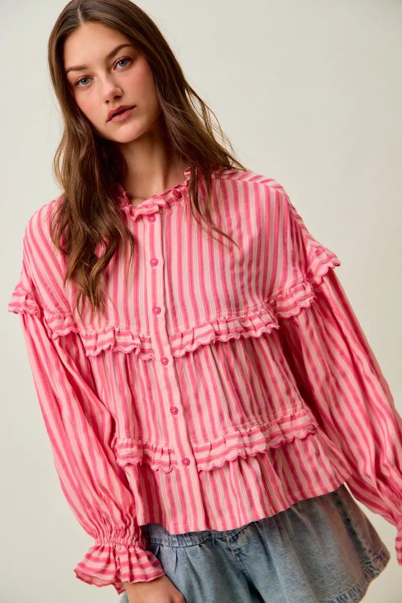 SO ME Variegated Stripe Reversible Flowy Boho Blouse - Image 14