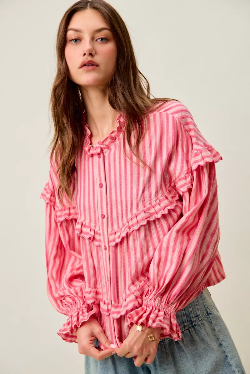 SO ME Variegated Stripe Reversible Flowy Boho Blouse - Image 15