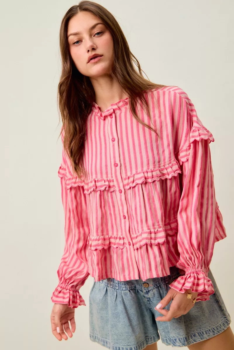 SO ME Variegated Stripe Reversible Flowy Boho Blouse - Image 6